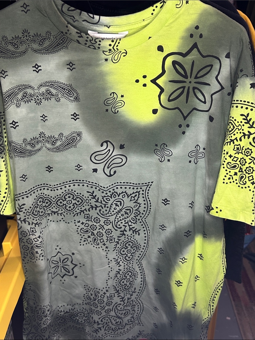 Eleven Paris Neon Lime Green Bandana Print Tee